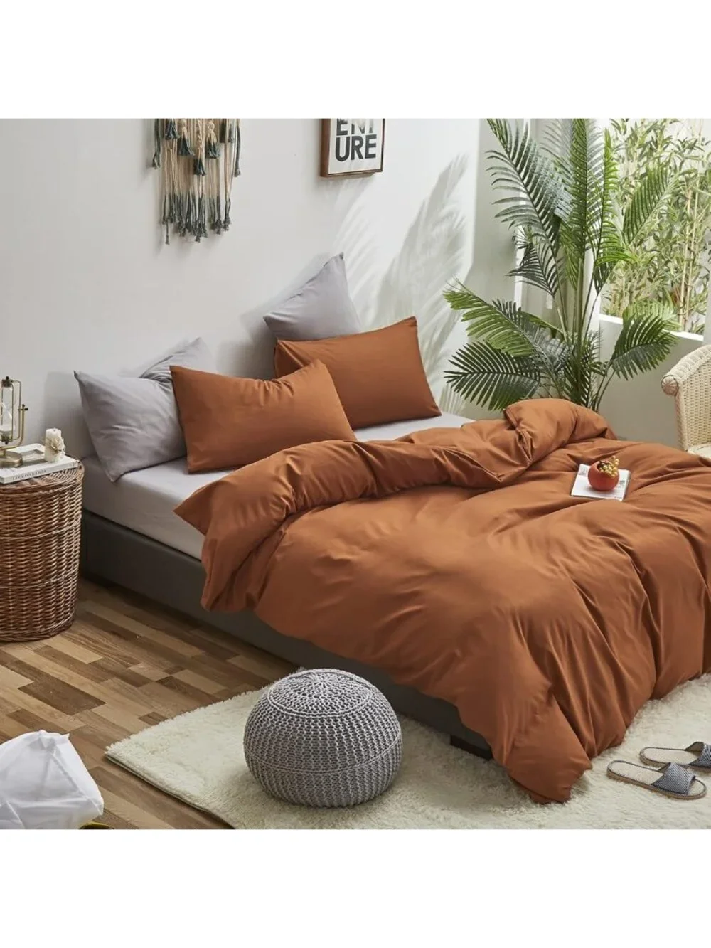 Cozy Pumpkin Color Queen Comforter Set - Rust Burnt Orange Bedding with 2